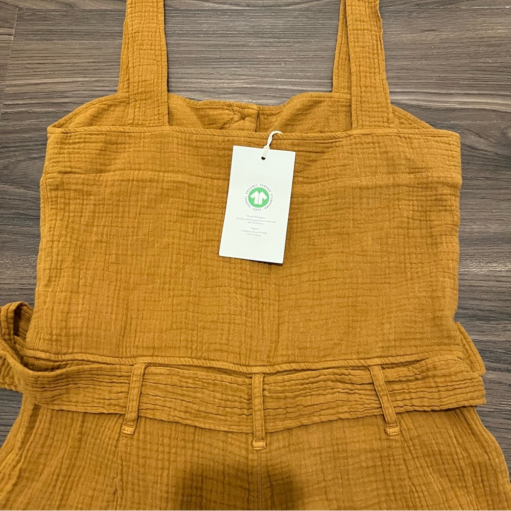 Sezane Mustard Button-Front Belted Romper - Picture 7 of 11